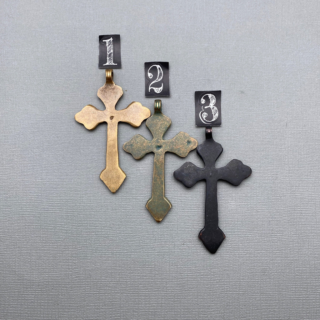 Catholic Cross With Jesus Pendants In Antique Brass, Black Patina, Blue Patina (Choose From 3 Different Colors) (SBC12)