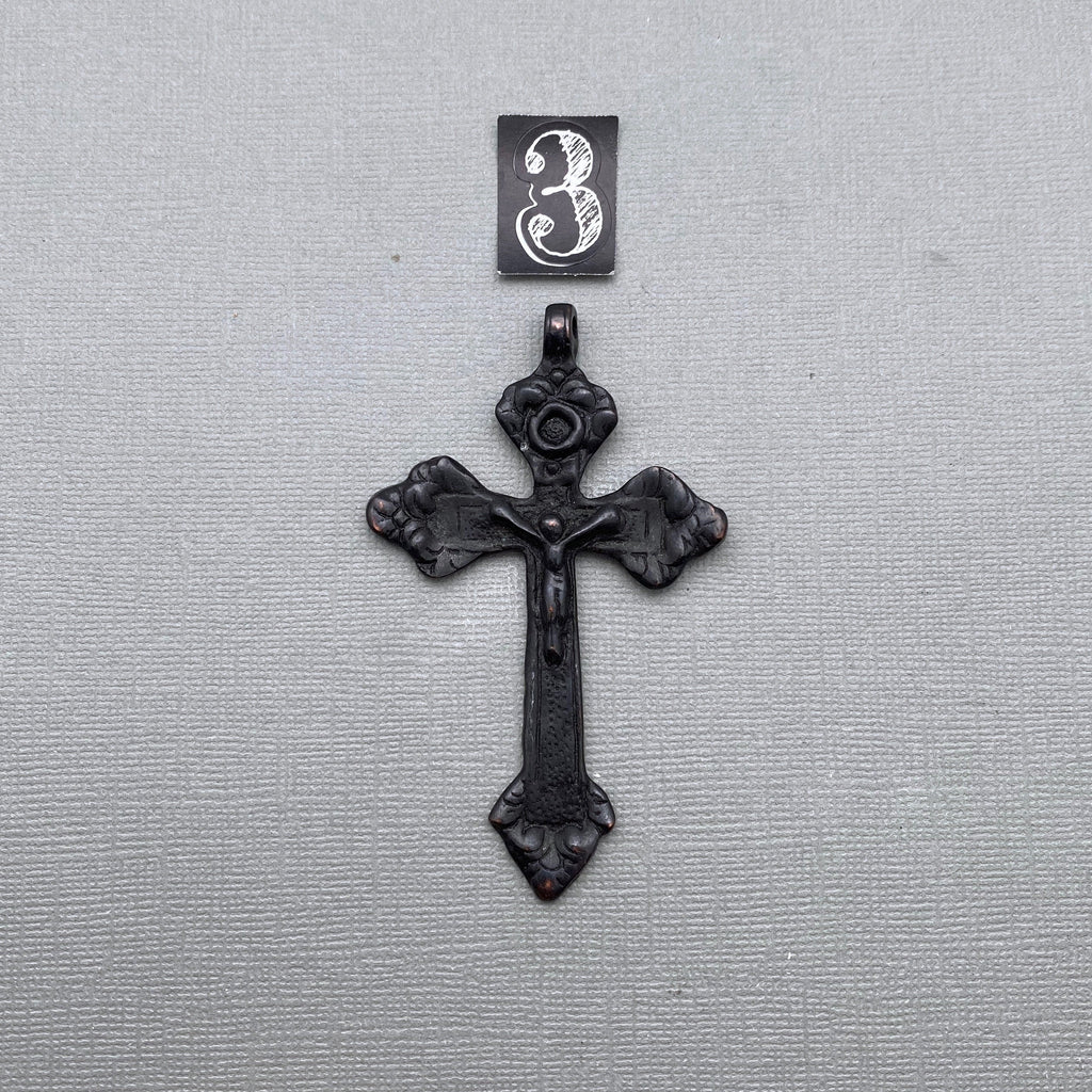 Catholic Cross With Jesus Pendants In Antique Brass, Black Patina, Blue Patina (Choose From 3 Different Colors) (SBC12)