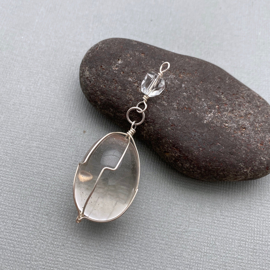 Sterling Silver Wire Wrapped Clear Quartz Pendant (SP34)