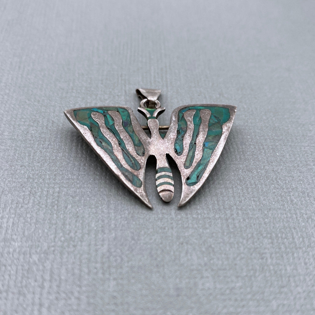 Mexican Sterling Silver & Inlayed Stone Butterfly Pendant (SP81)