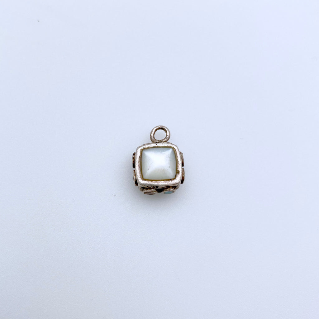 Vintage Sterling Mother Of Pearl Mixed Stone Pendant (SP144)