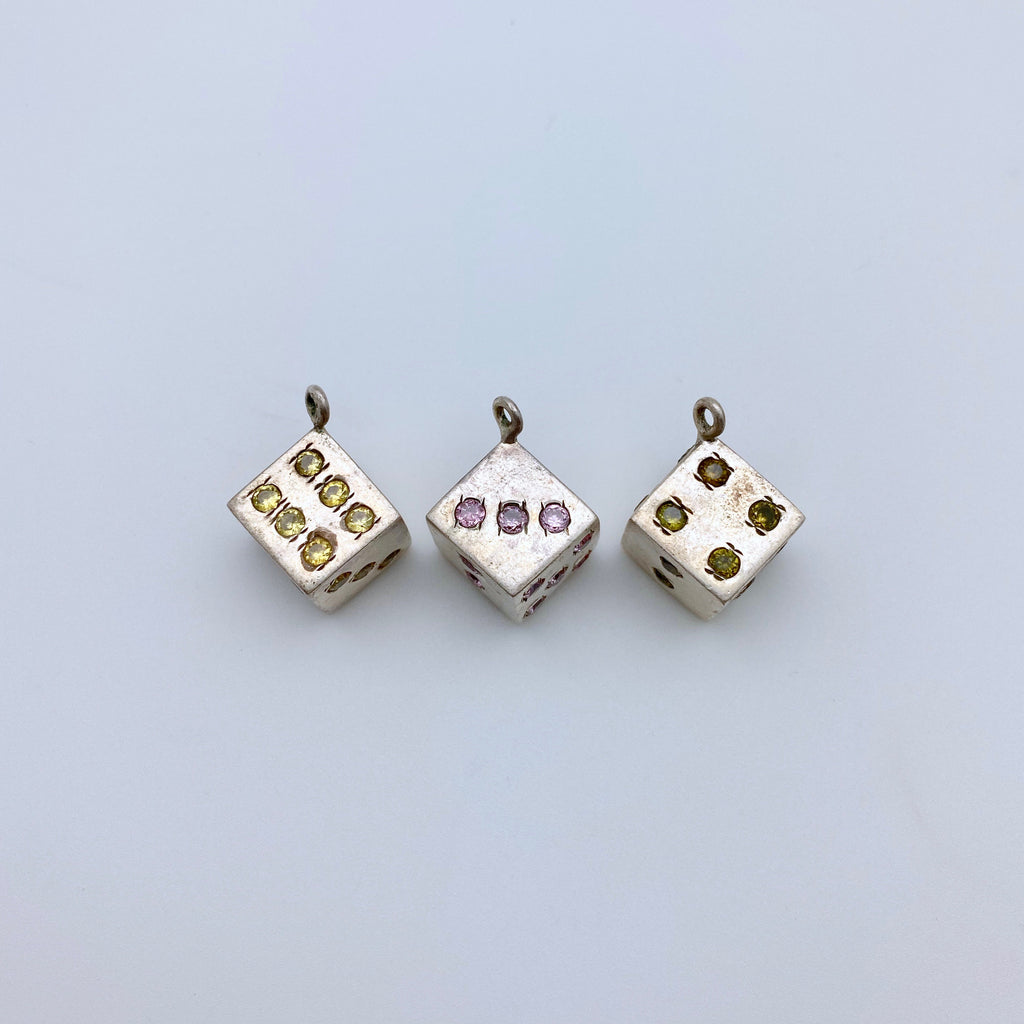 Sterling Silver Stone Dice Pendant (Available in 3 Options) Citrine, Amethyst, & Peridot (SP148)