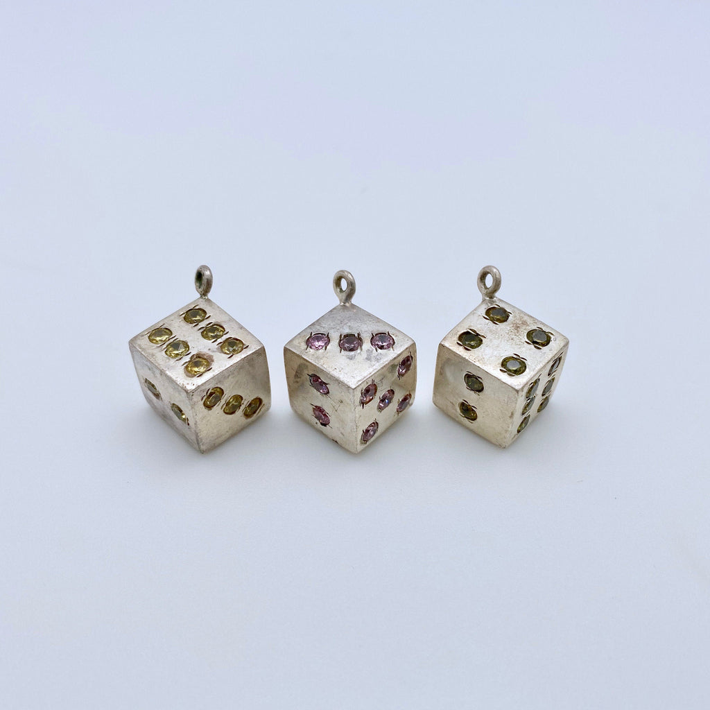 Sterling Silver Stone Dice Pendant (Available in 3 Options) Citrine, Amethyst, & Peridot (SP148)