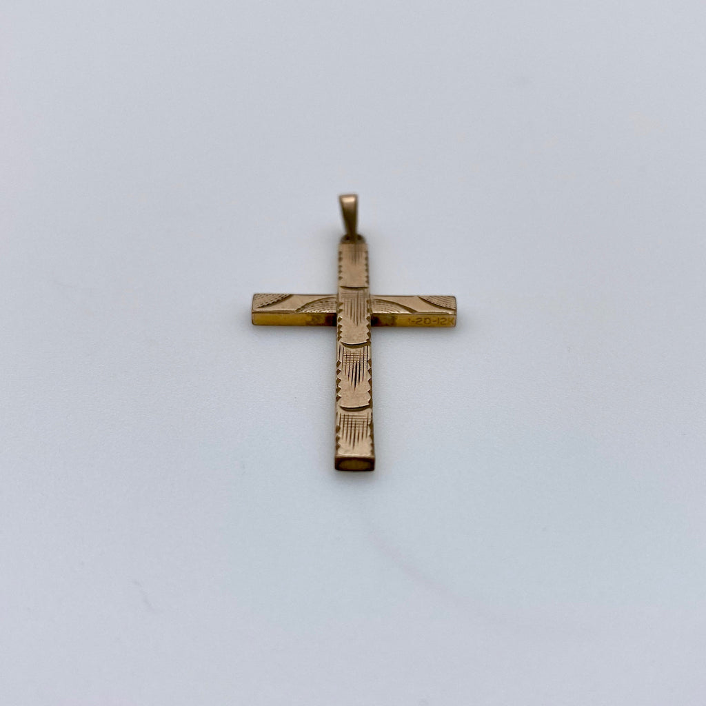 Vintage Hand Engraved Gold Filled Cross Pendant (RP29)