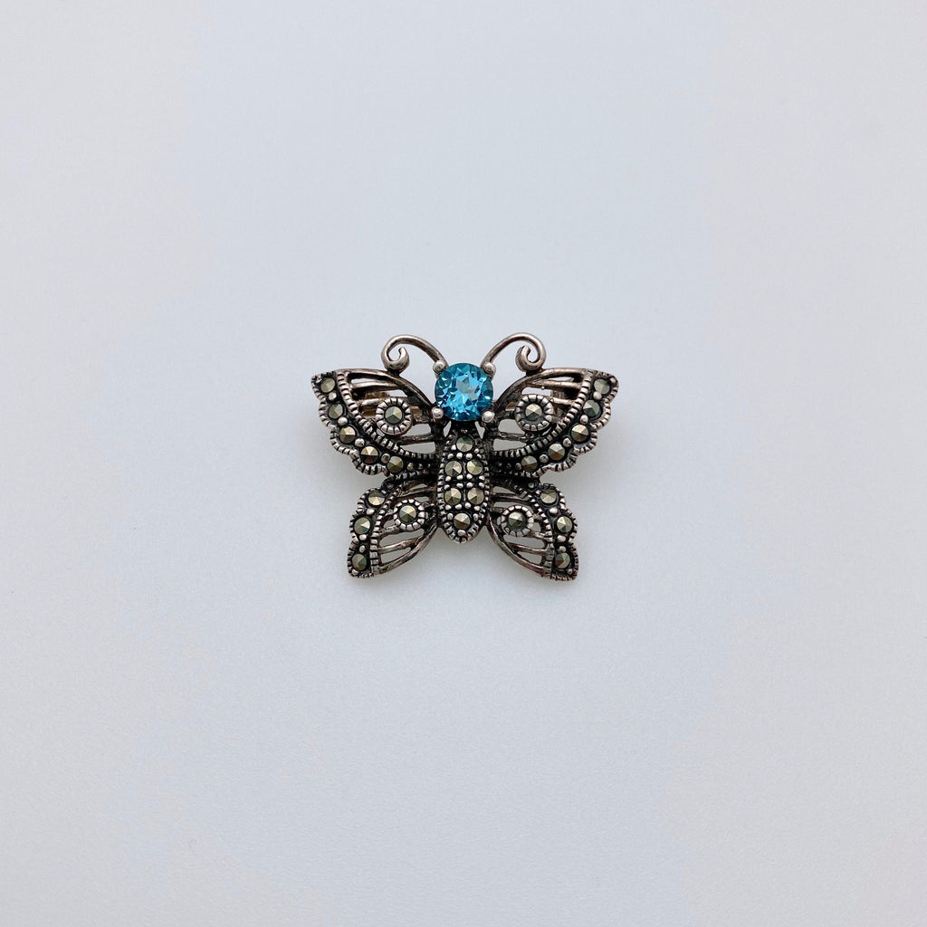 Vintage Sterling & Marcasite Rhinestone Butterfly Brooch (SBR32)