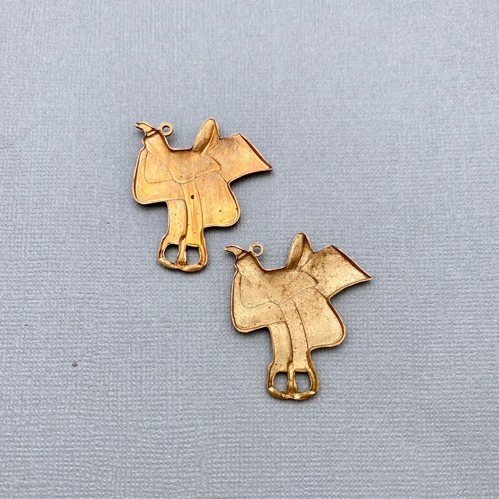 Pair Of Vintage Brass Horse Saddle Metal Stamping (BP9)