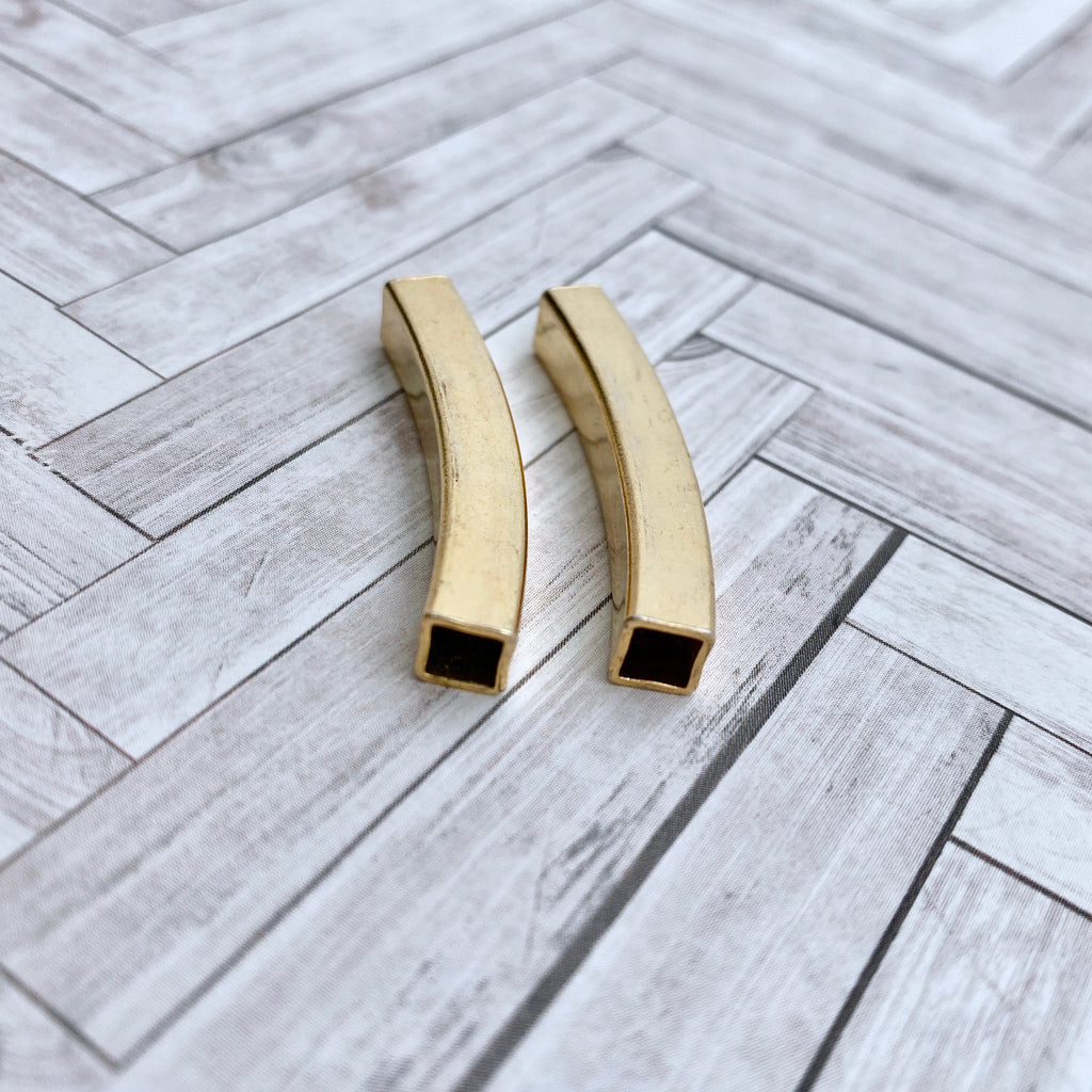 Pair Of Brass Curved Square Tube Pendants (BP28)