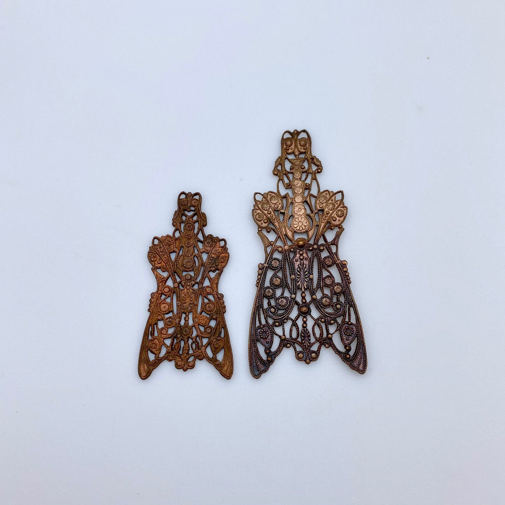 Vintage Copper Filigree Bug With Wings Stamping (MP9)