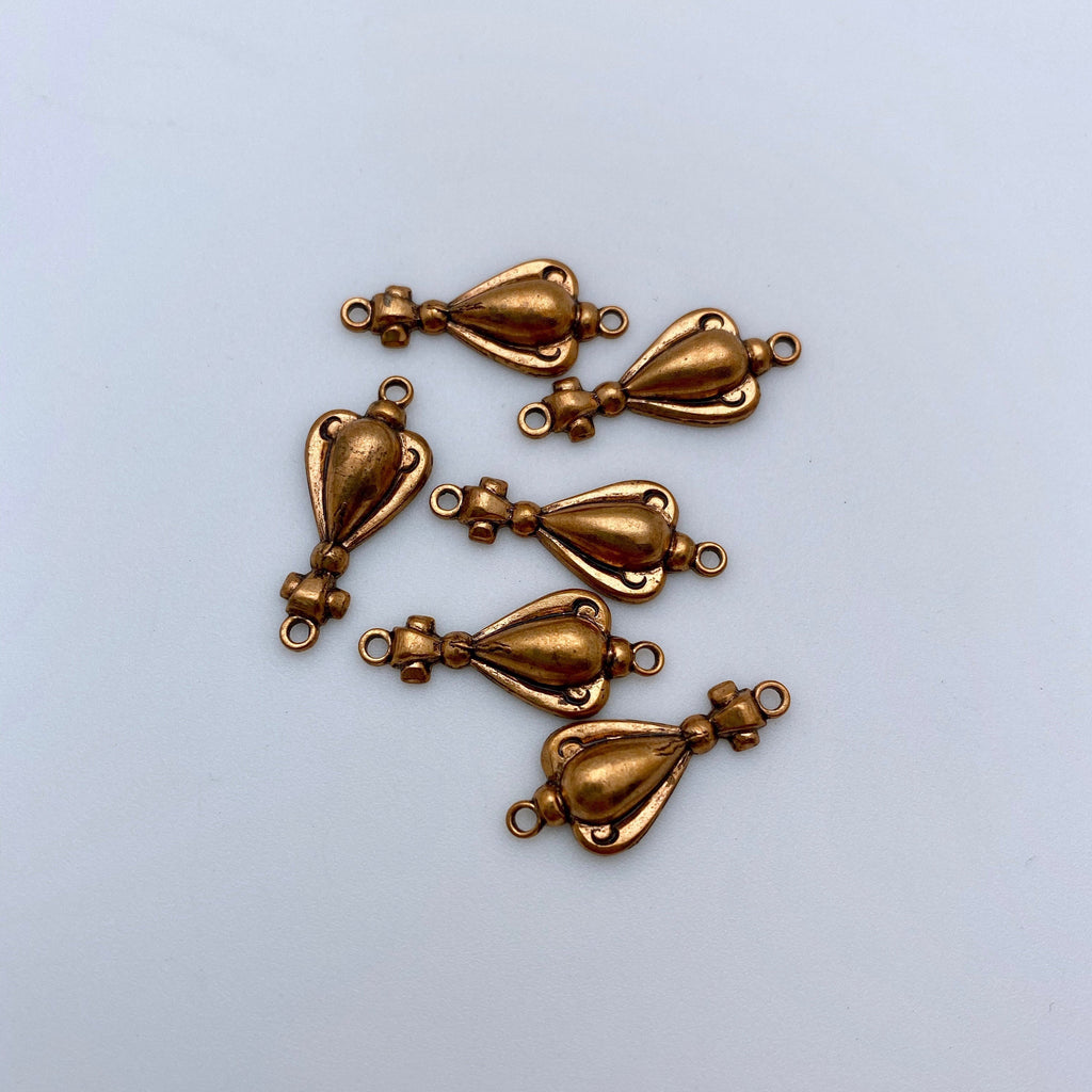 6 Vintage Brass Plated Teardrop Connector Pendants (MP24)