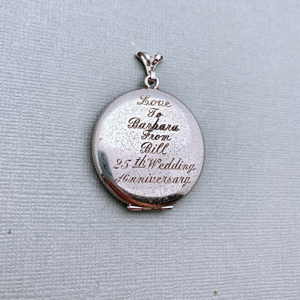 Sterling Silver Locket &quot;Love To Barbara From Bill 25th Wedding Anniversary&quot; (SL2)
