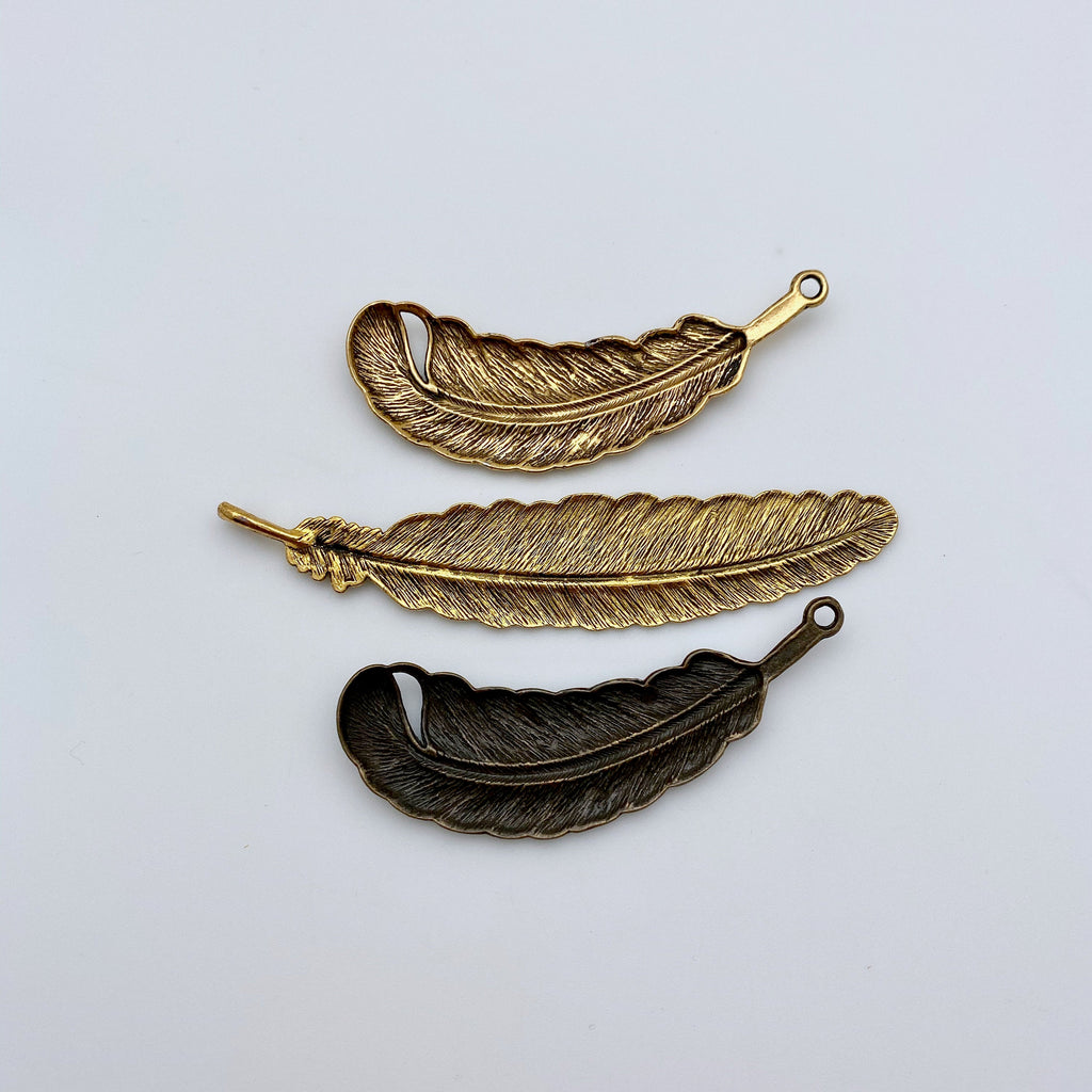 Feather Metal Pendants (Available In 3 Options & 2 Colors: Gold Or Bronze) (MP39)