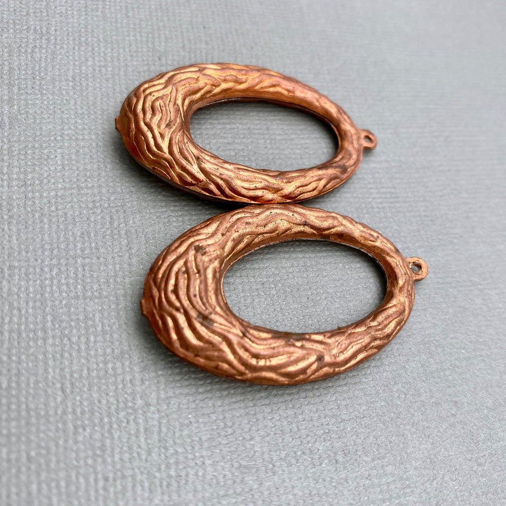 Pair Of 1970s Vintage Hollow Copper Hoop Earring Drops (MP49)