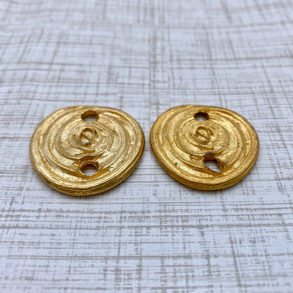 Pair Of Vintage Brass Plate Circular Connector Component Pendants (MP99)