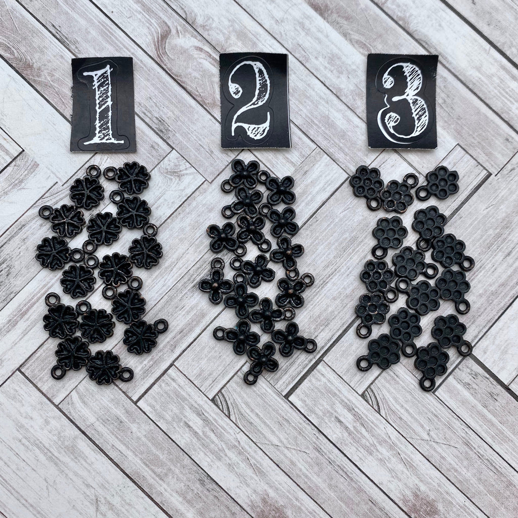 15 Black Plated Floral Charm Pendants (Available in 3 Choices) (MP216)