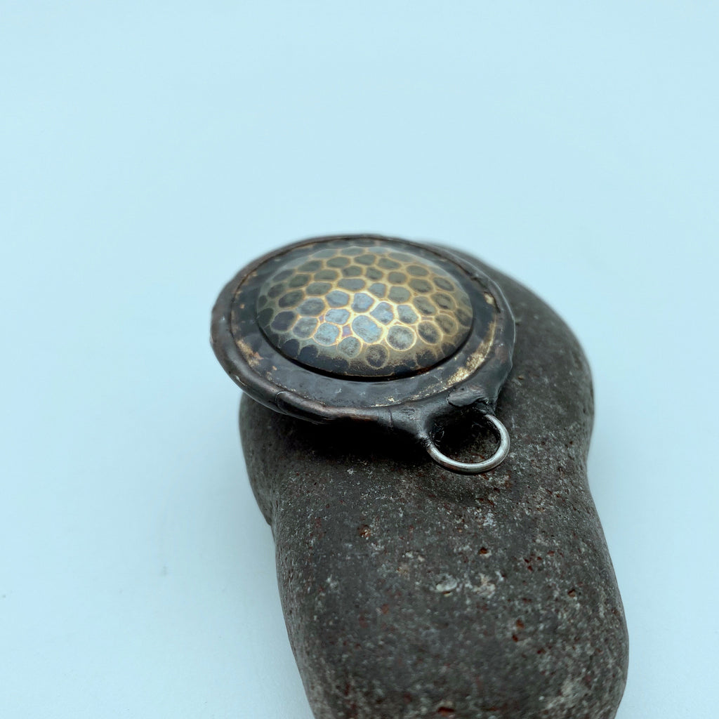 Vintage Hammered Saucer Brass Soldered Pendant (SMP57)