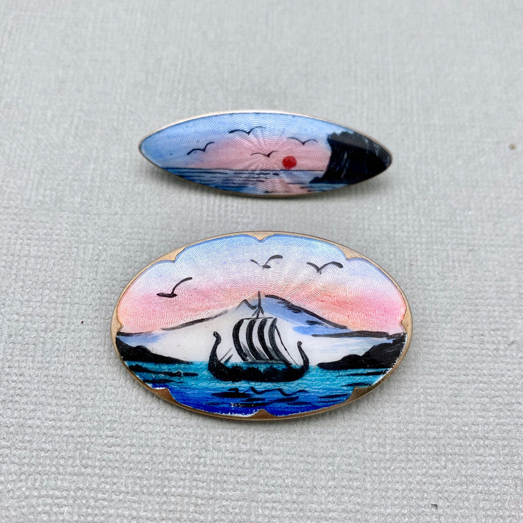 Pastel Colored Enamel Ocean With Birds Brooches (EB8)