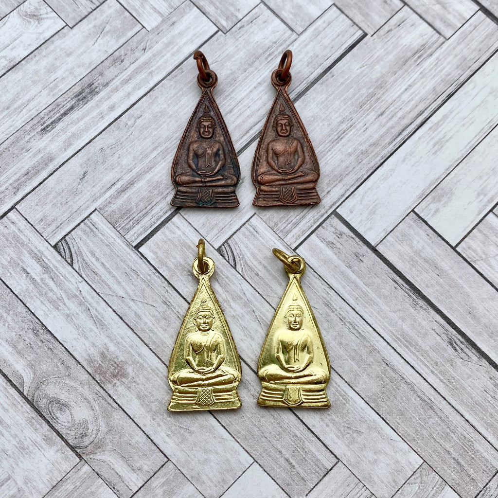 Gold & Black Brass Triangular Sitting Buddha Amulet Pendant From Thailand (Available in 2 Options) (SAP19)