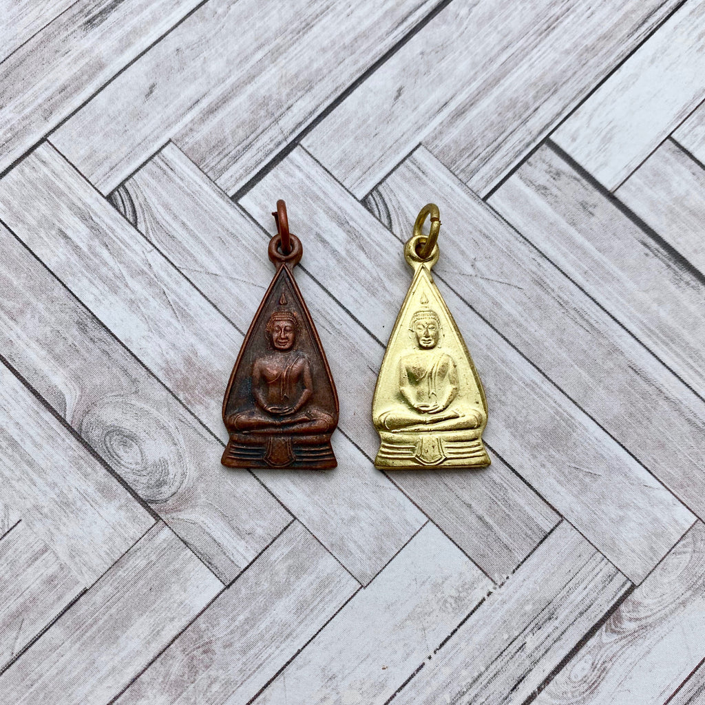 Gold & Black Brass Triangular Sitting Buddha Amulet Pendant From Thailand (Available in 2 Options) (SAP19)