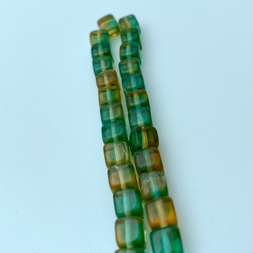 Translucent Teal & Honey Color Cube Glass Beads (6mm) (GCG9)