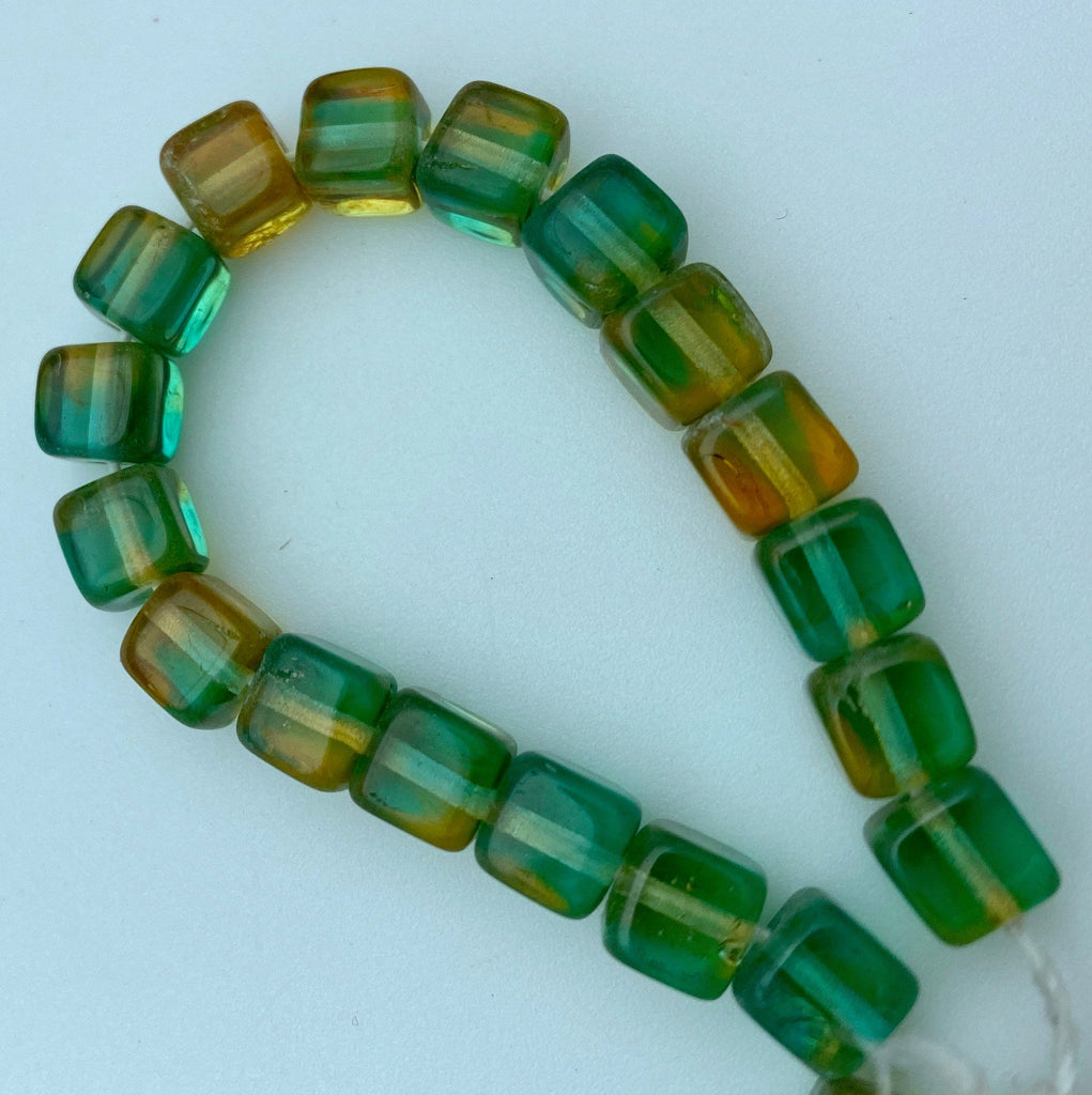 Translucent Teal & Honey Color Cube Glass Beads (6mm) (GCG9)