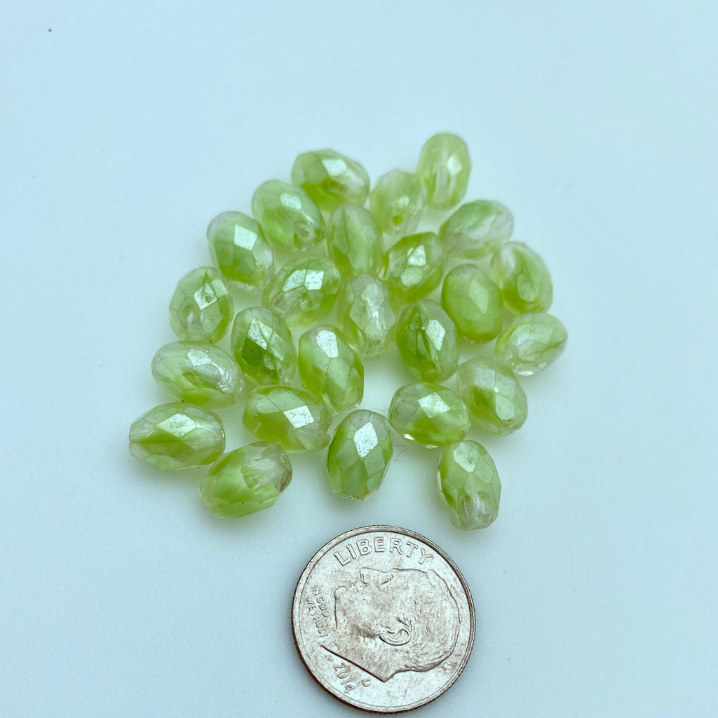 Vintage Faceted Light Green & Clear Barrel Beads (6x8mm) (GCG11)