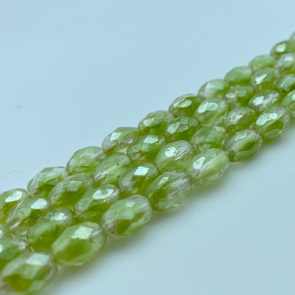 Vintage Faceted Light Green & Clear Barrel Beads (6x8mm) (GCG11)