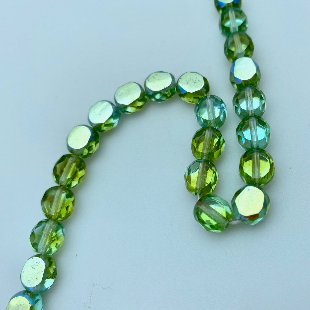 Bluish Green Faceted Table Cut Czech Glass Beads (8mm) (GCG12)
