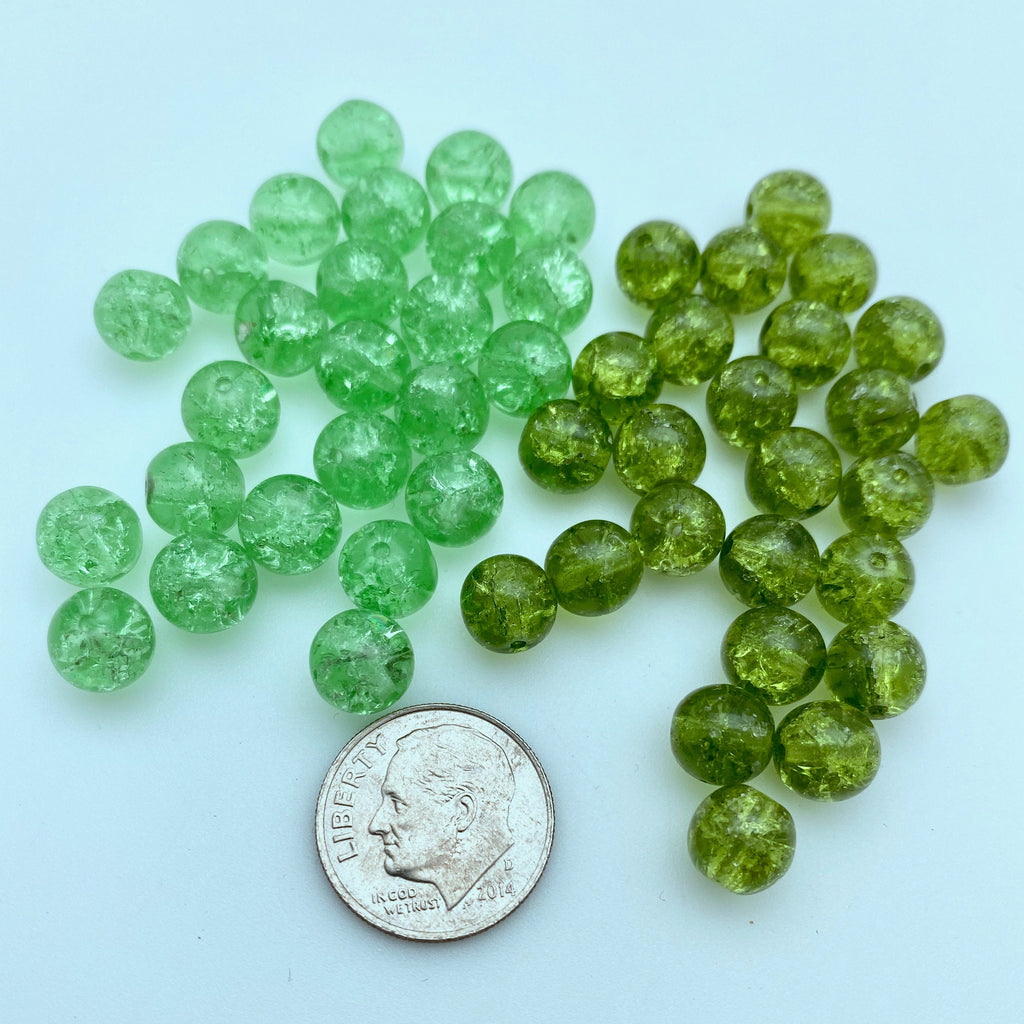 Vintage Green Czech Crackle Glass (2 Variations) (8mm) (GCG14)