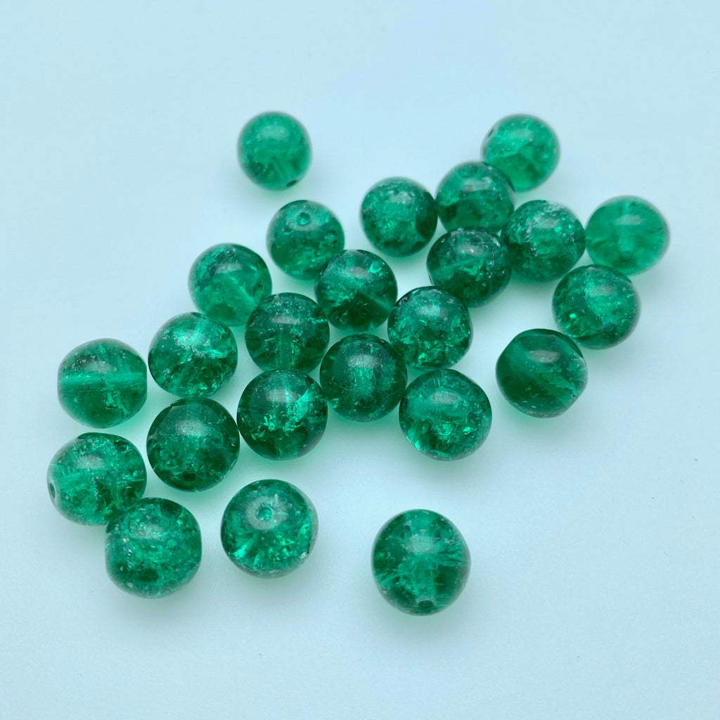Vintage Green Czech Crackle Glass (10mm) (GCG24)