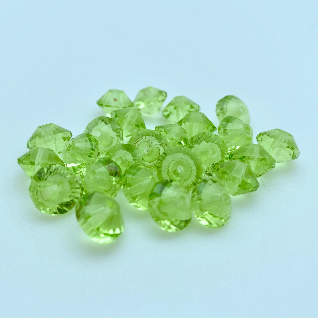 Vintage Peridot Faceted Czech Bicone Glass Beads (6x9mm) (GCG10)