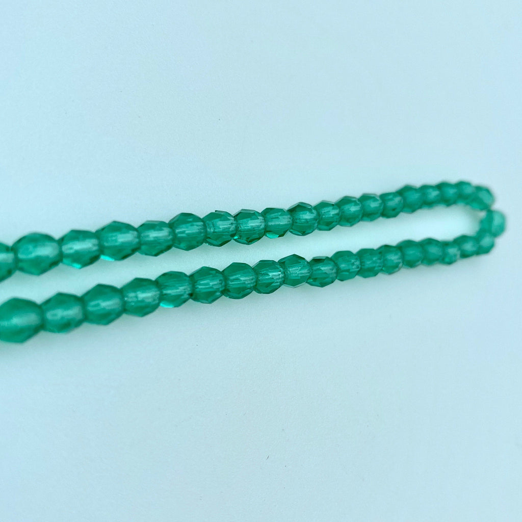 Turquoise Color Green Faceted Czech Glass Beads (4mm) (GCG29)