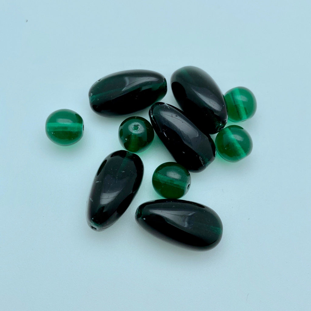 Vintage Teal & Dark Green Mixed Bead Czech Glass (GCG32)