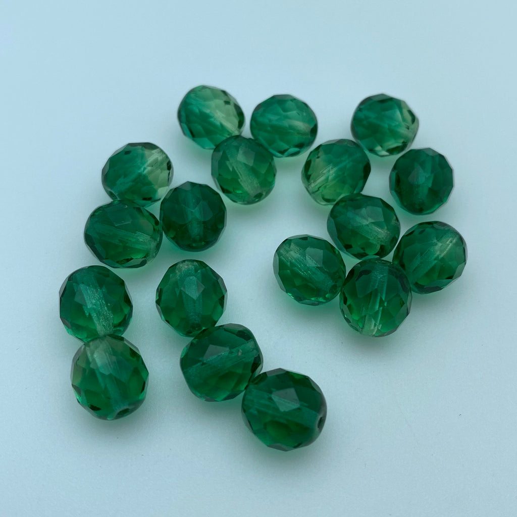 Vintage Green Faceted Czech Glass (10mm) (GCG33)