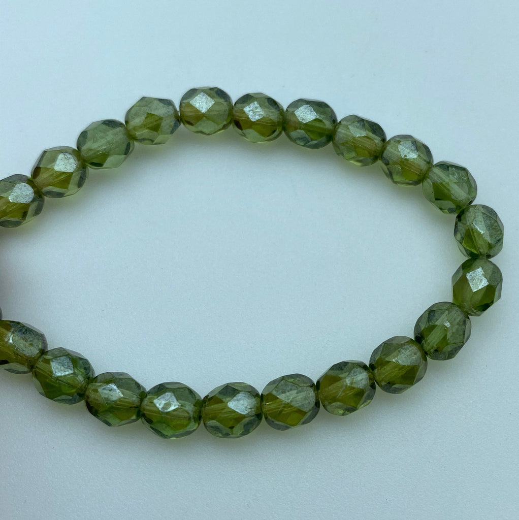 Vintage Faceted Green With Hints Of Gray Czech Glass (6mm) (GCG34)
