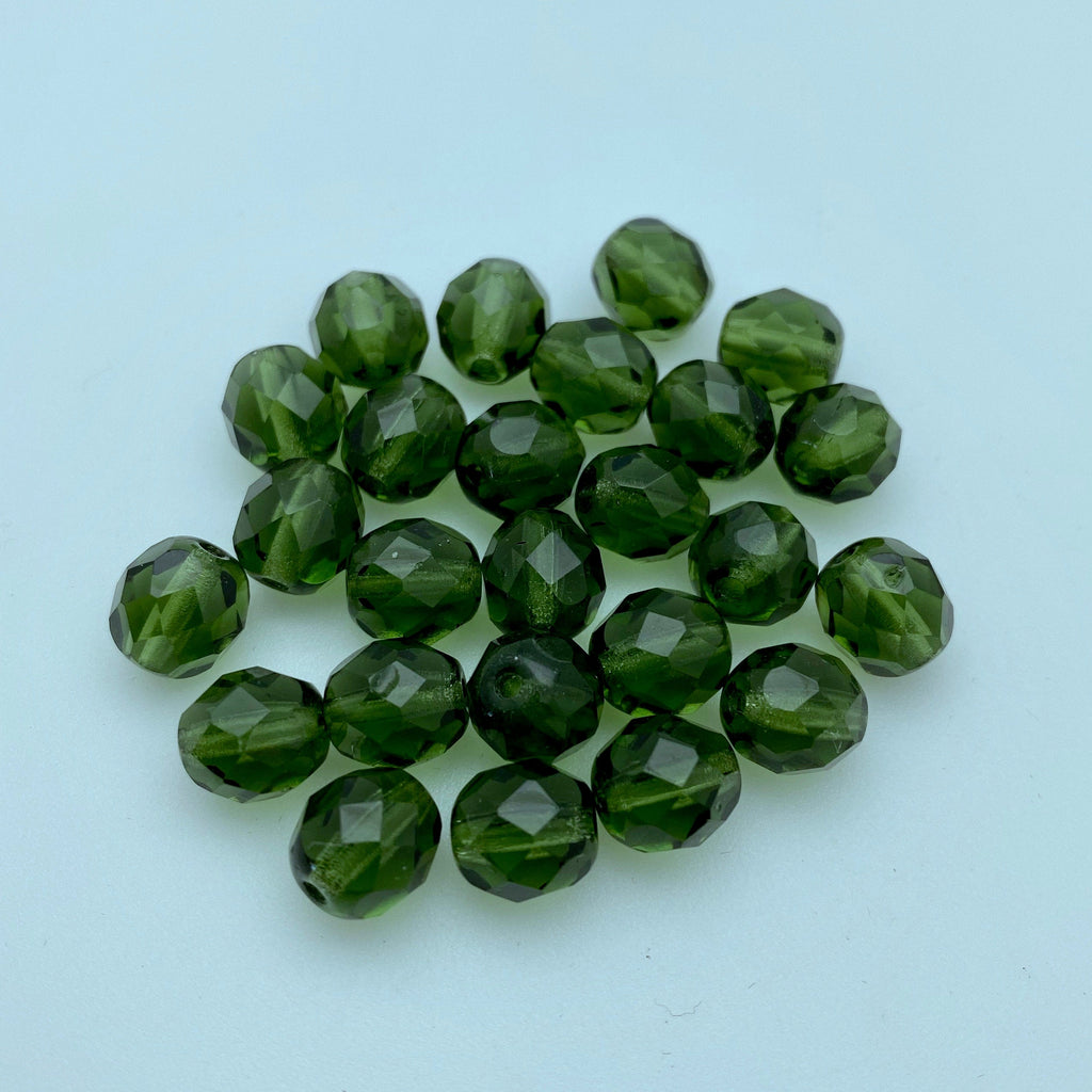 Dark Green Faceted Round Czech Glass Beads (8mm) (GCG46)