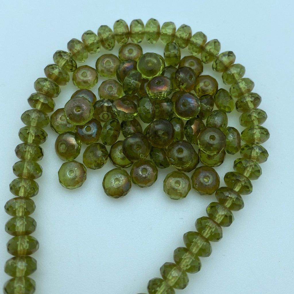 Faceted Green Czech Rondelle Beads (4x7mm) (GCG49)