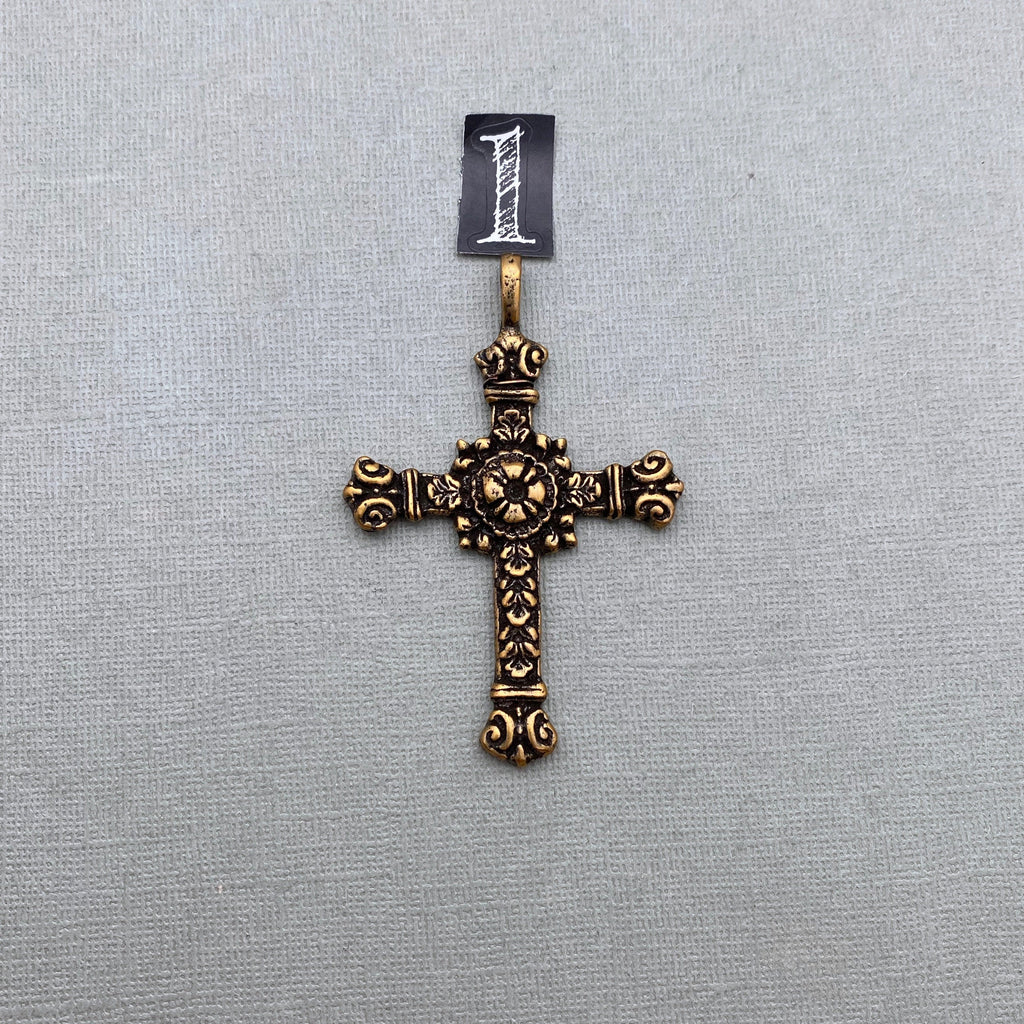 Floral Cross Pendants In Antique Brass, Black Patina, Blue Patina (Choose From 3 Different Colors) (SBC16)