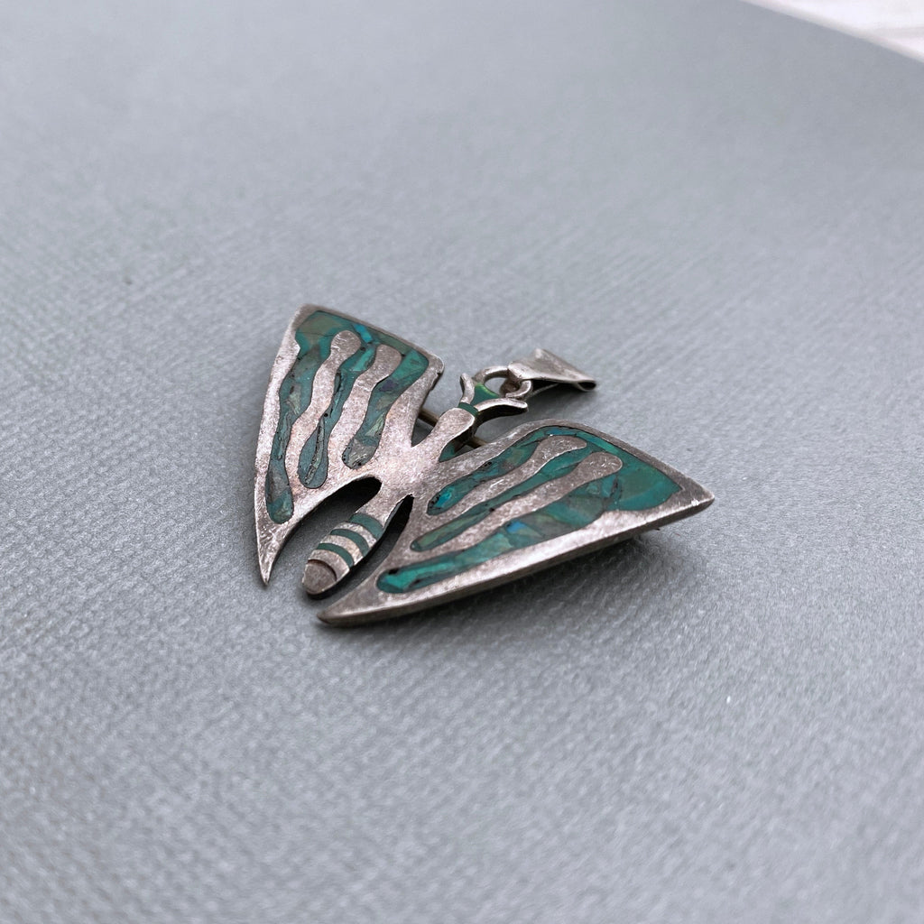 Mexican Sterling Silver & Inlayed Stone Butterfly Pendant (SP81)