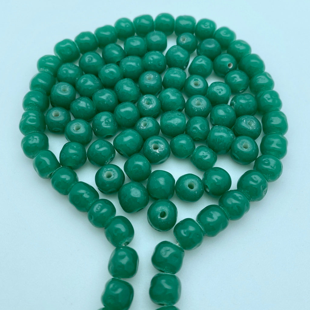 Vintage Vibrant Green Japanese Cherry Brand Glass Beads (8mm) (GJG3)