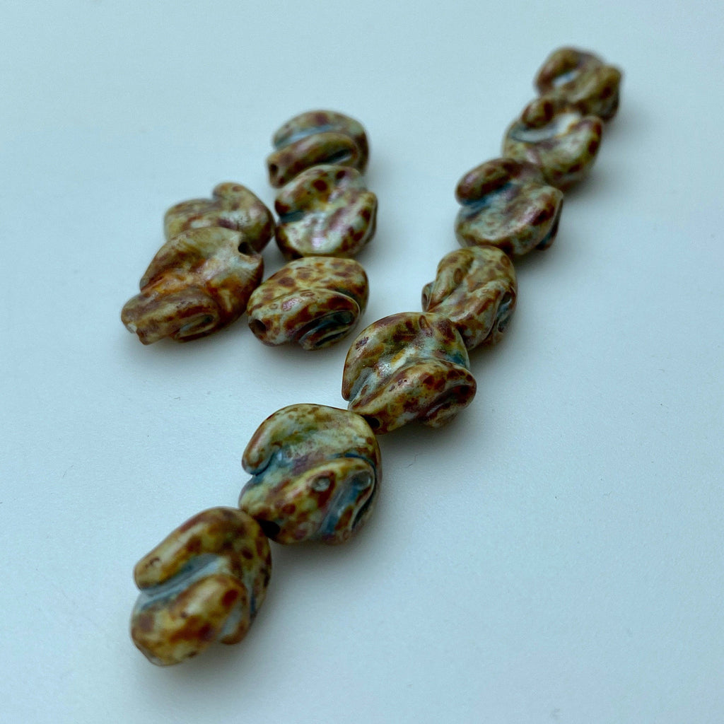 Irregular Shaped Green Picasso Czech Glass Beads (11x16mm) (GCG112)