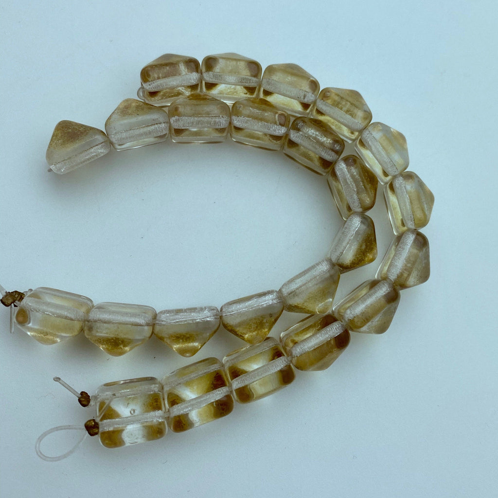 Yellow Copper Translucent 2-Holed Pyramid Czech Glass Beads (12mm) (SCG4)
