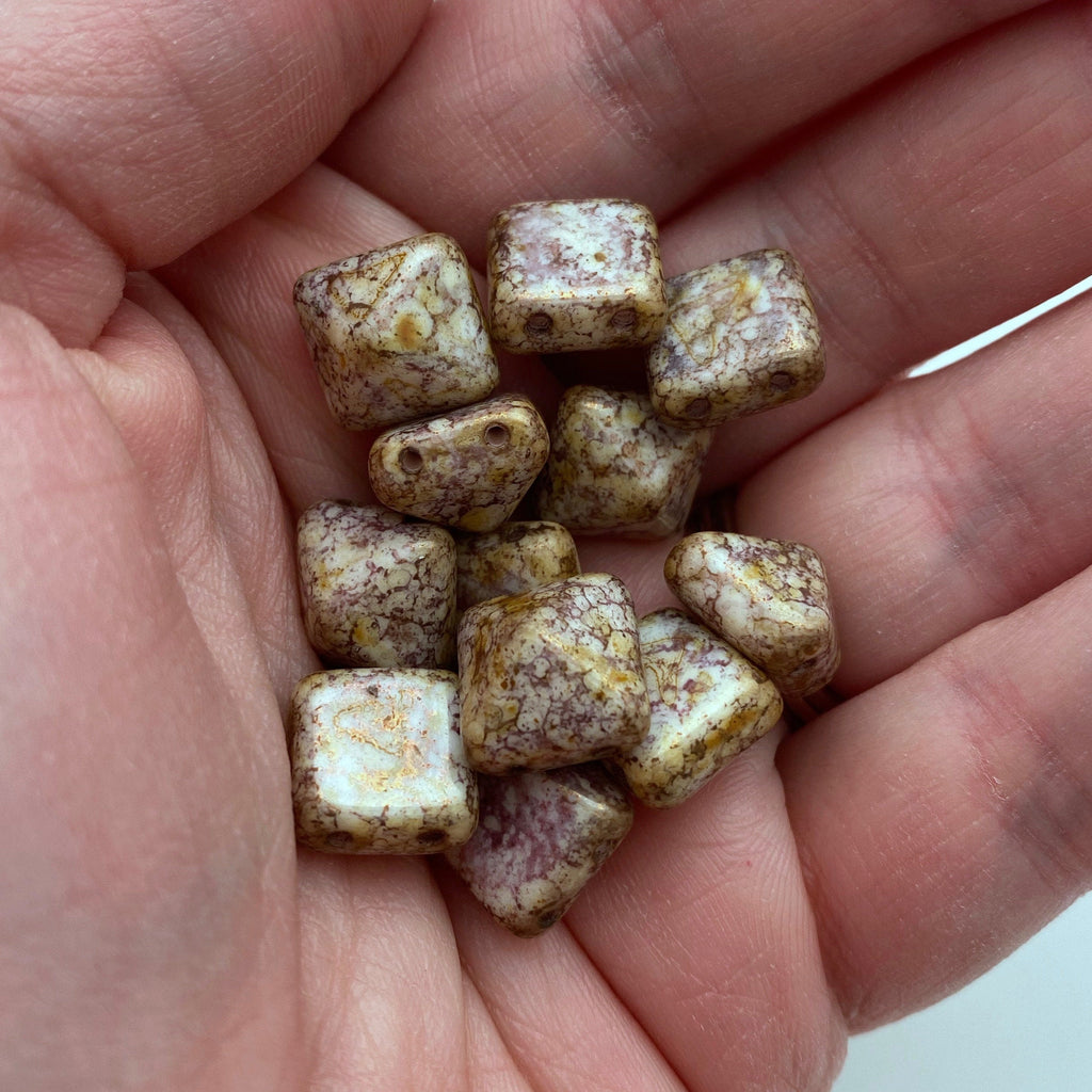 Purple/Yellow Picasso 2-Holed Pyramid Czech Glass Beads (12mm) (SCG16)
