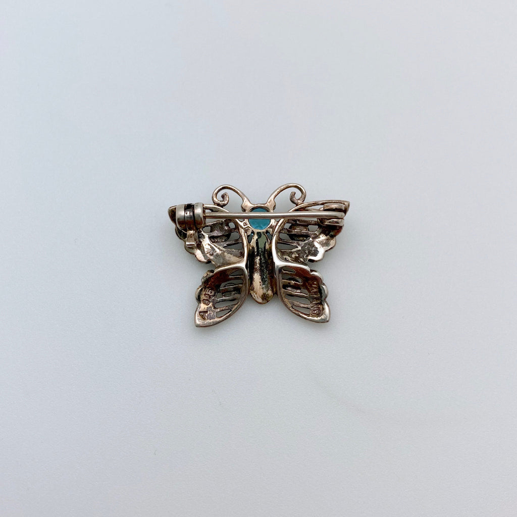 Vintage Sterling & Marcasite Rhinestone Butterfly Brooch (SBR32)