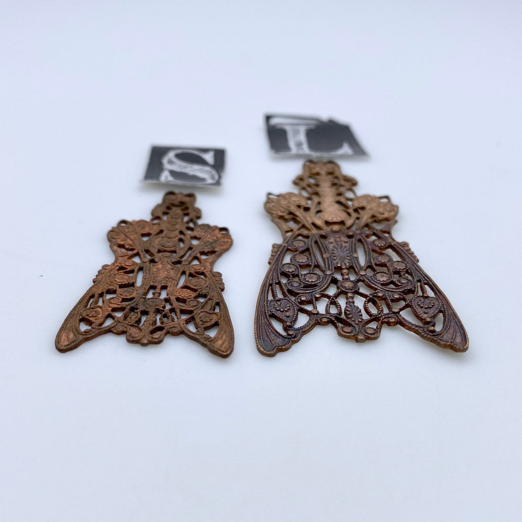 Vintage Copper Filigree Bug With Wings Stamping (MP9)