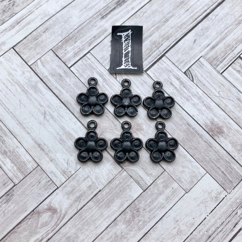 6 Black Plated Floral Charm Pendants (Available in 2 Choices) (MP207)