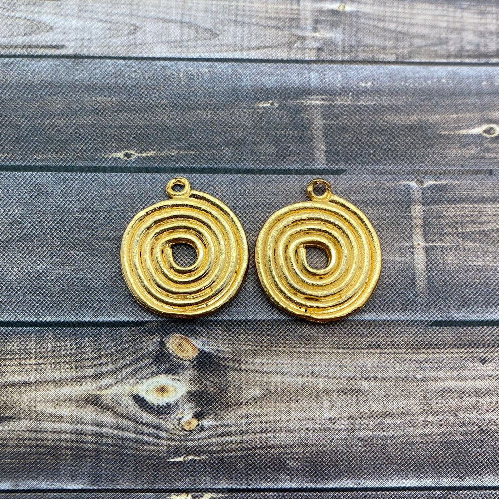 Pair Of Brass Plate Round Spiral Pendants (MP94)