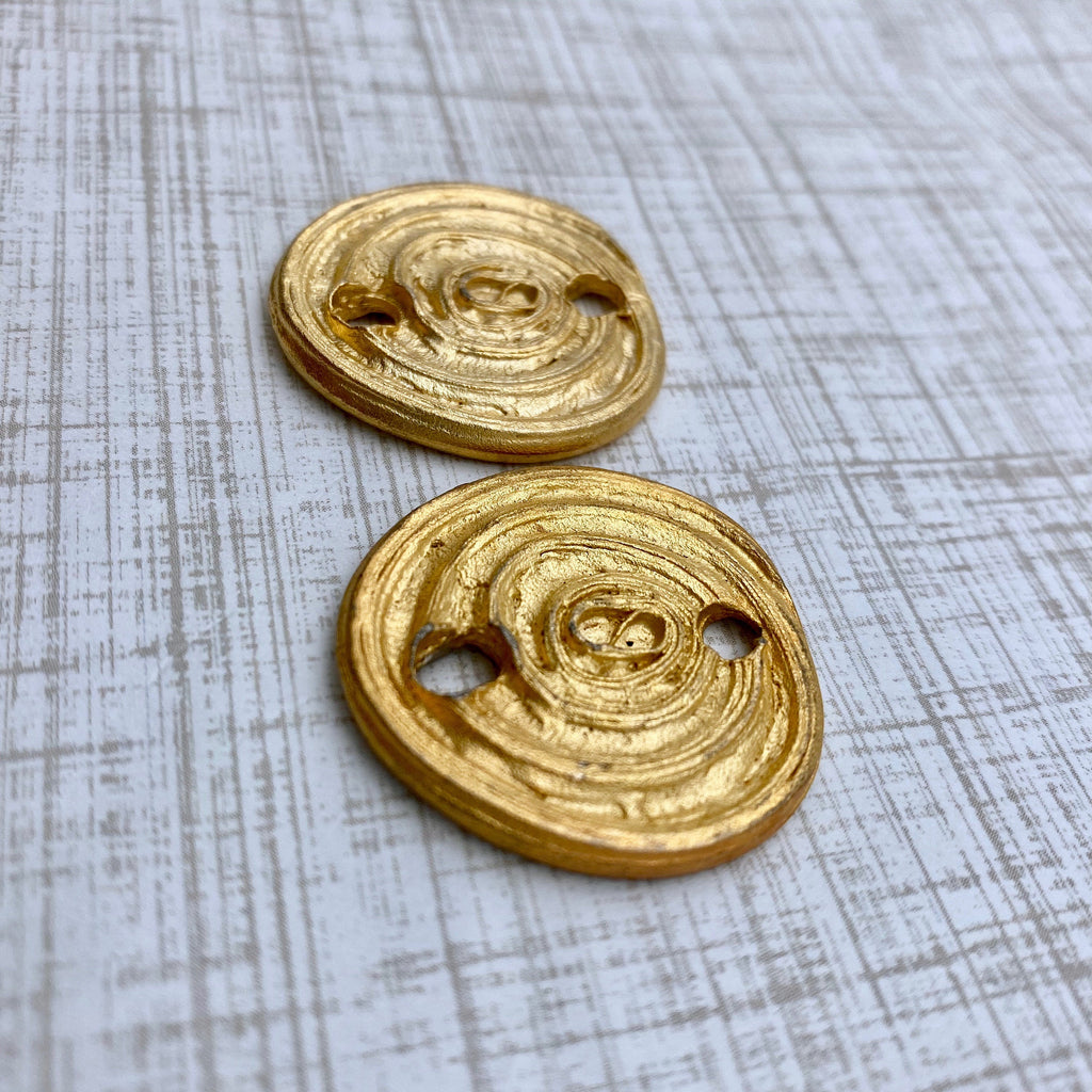 Pair Of Vintage Brass Plate Circular Connector Component Pendants (MP99)