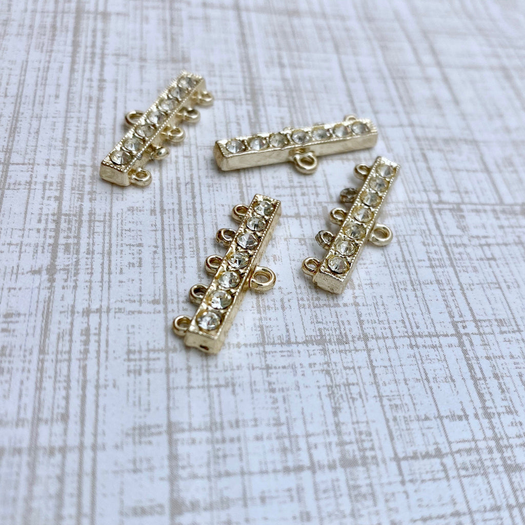 4 Vintage Brass Plated Rhinestone Chandelier Earring Connectors (RHP3)