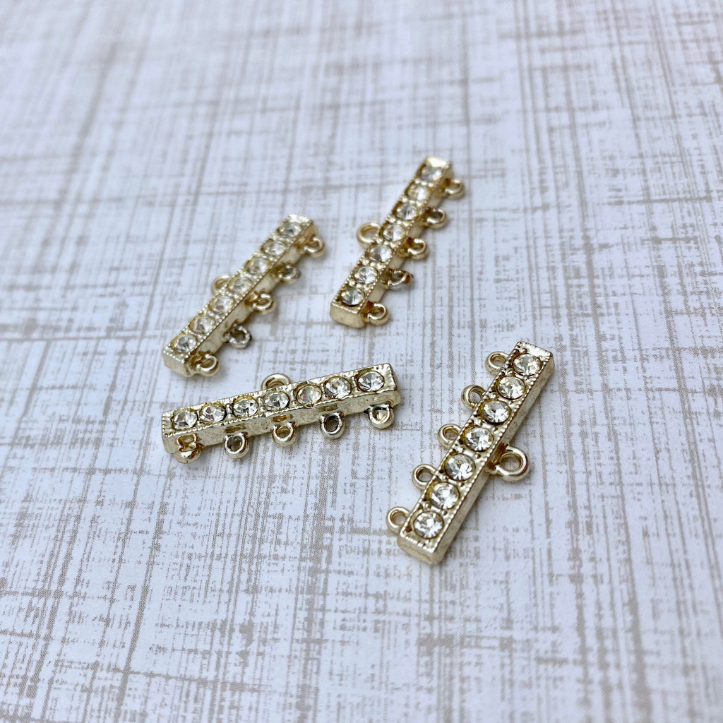 4 Vintage Brass Plated Rhinestone Chandelier Earring Connectors (RHP3)
