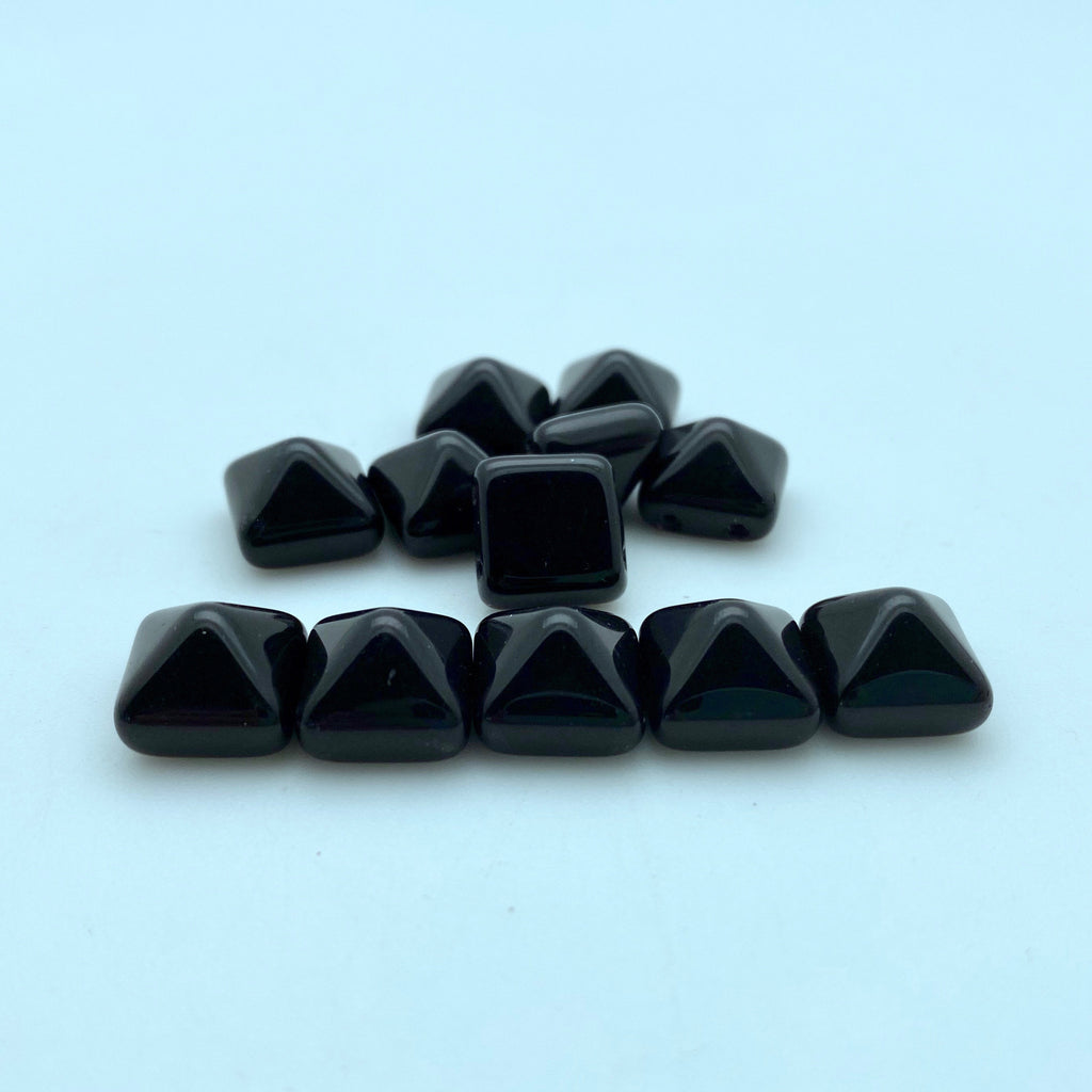 Shiny Black 2-Holed Pyramid Czech Glass Beads (12mm) (SCG20)